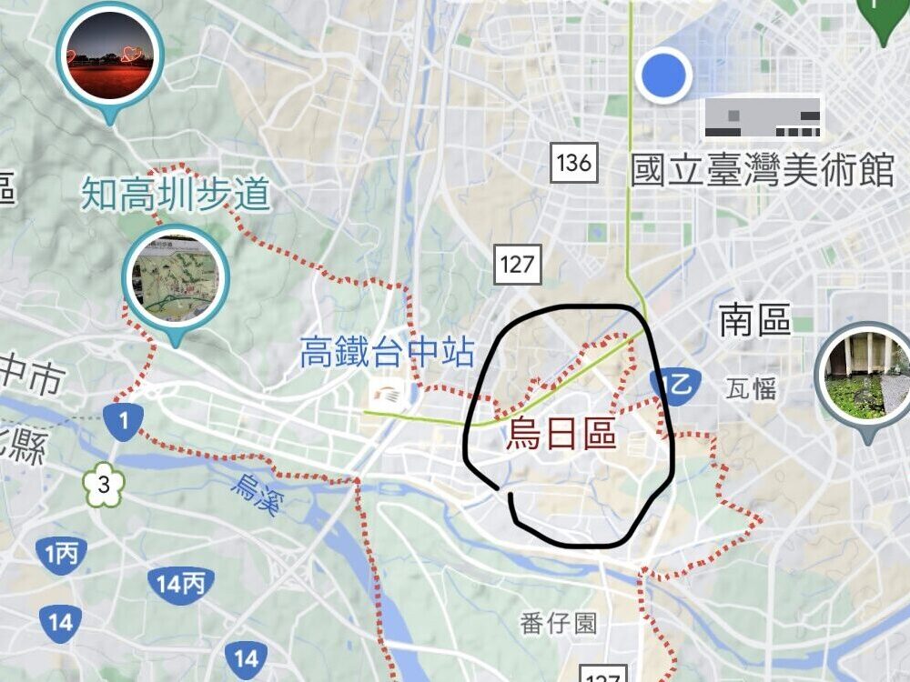 烏日というところに◯で囲んでいる地図のスクリーンショット